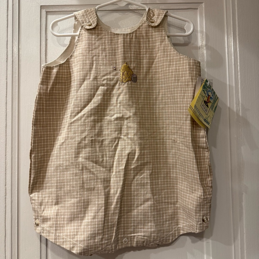 Vintage Classic Pooh Plaid Baby Romper Shortalls, NWT, size 18 mo
